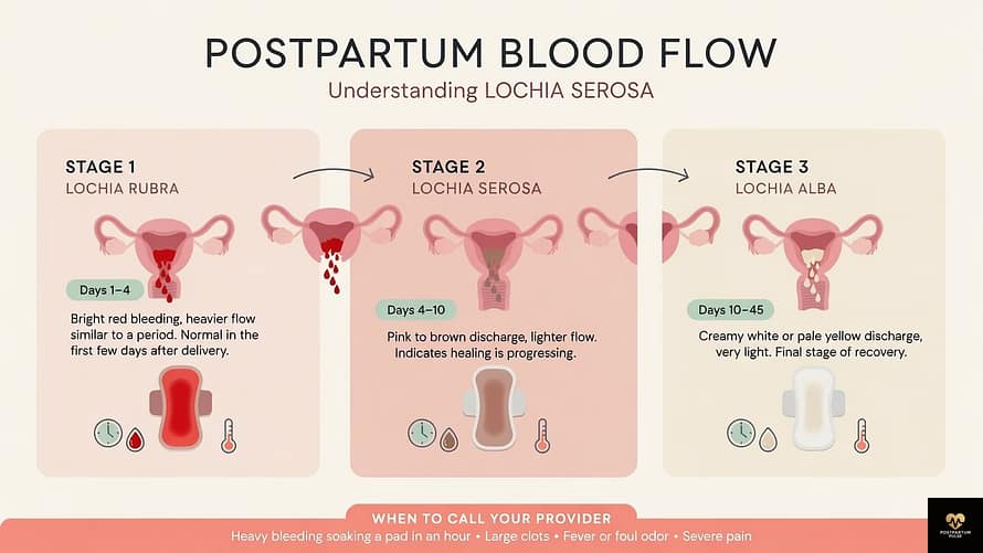 Stages of postpartum bleeding and when to use postpartum pads.